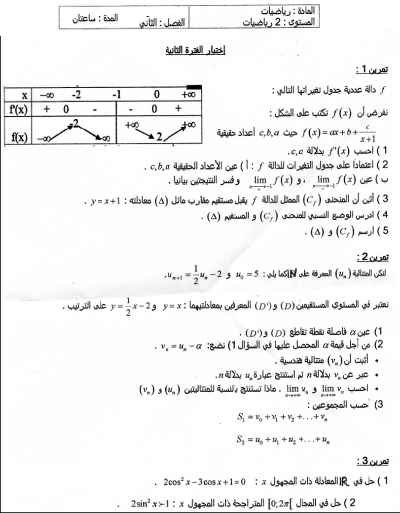 	مجموعة من الامتحانات للفصل الثاني ل 2ر و تر و ع ت في كل المواد 4796452